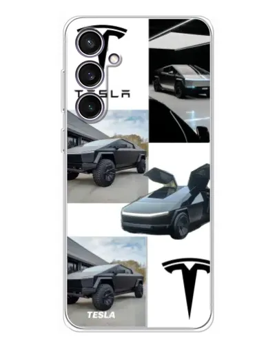 Чехол для Samsung Galaxy S24 FE с картинкой «Коллаж Cybertruck Tesla»