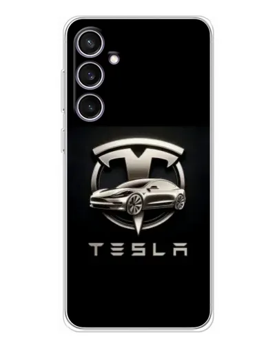 Чехол для Samsung Galaxy S24 FE с картинкой «Tesla — серебристое авто»