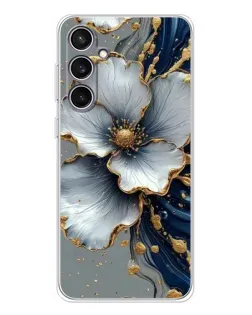 Чехол для Samsung Galaxy S24 FE с картинкой «Белый цветок и золотой флюид»