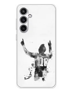Чехол для Samsung Galaxy S24 FE с картинкой «Черно-белый силуэт Месси»