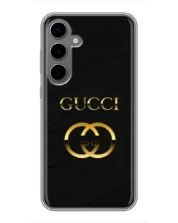 Чехол для Samsung Galaxy S24 Plus с картинкой «Золотой логотип Gucci»