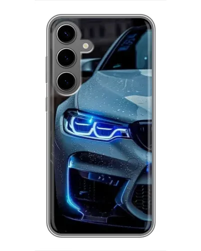 Чехол для Samsung Galaxy S24 Plus с картинкой «Взгляд BMW с синими фарами»