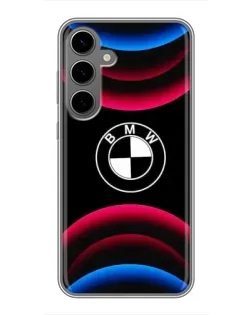 Чехол для Samsung Galaxy S24 Plus с картинкой «Логотип BMW и неоновые дуги»