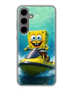 Чехол для Samsung Galaxy S24 Plus с картинкой «Спанч Боб на гидроцикле»