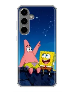 Чехол для Samsung Galaxy S24 Plus с картинкой «Губка Боб и Патрик ночью»