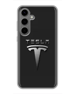 Чехол для Samsung Galaxy S24 Plus с картинкой «Стальной логотип Tesla» Чехол для Samsung Galaxy S24 Plus с картинкой «Стальной логотип Tesla»
