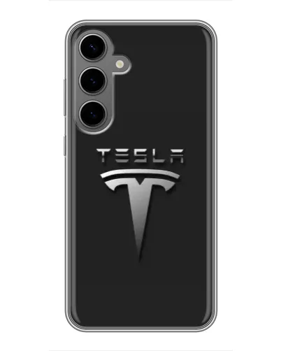 Чехол для Samsung Galaxy S24 Plus с картинкой «Стальной логотип Tesla» Чехол для Samsung Galaxy S24 Plus с картинкой «Стальной логотип Tesla»