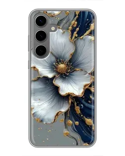 Чехол для Samsung Galaxy S24 Plus с картинкой «Белый цветок и золотой флюид»