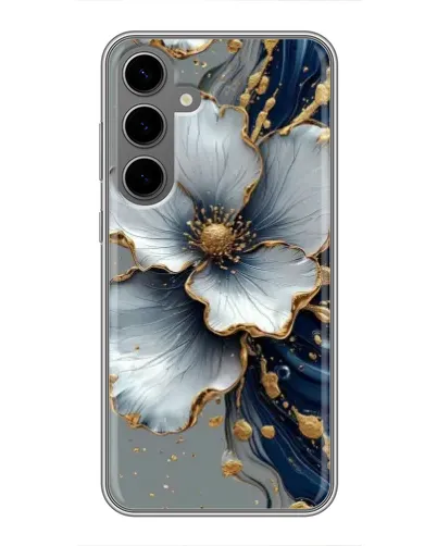 Чехол для Samsung Galaxy S24 Plus с картинкой «Белый цветок и золотой флюид» Чехол для Samsung Galaxy S24 Plus с картинкой «Белый цветок и золотой флюид»