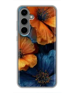 Чехол для Samsung Galaxy S24 Plus с картинкой «Яркая сине-оранжевая флора»