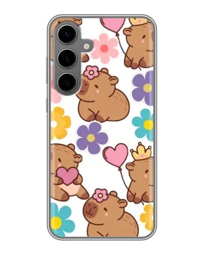 Чехол для Samsung Galaxy S24 Plus с картинкой «Цветочный паттерн капибар» Чехол для Samsung Galaxy S24 Plus с картинкой «Цветочный паттерн капибар»