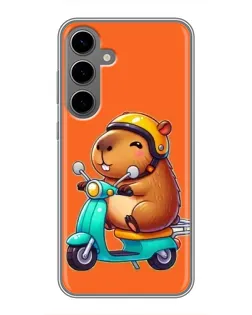 Чехол для Samsung Galaxy S24 Plus с картинкой «Капибара на скутере»