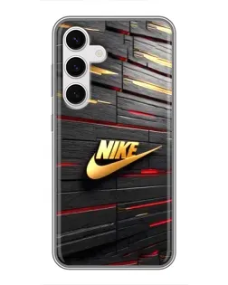 Чехол для Samsung Galaxy S24 с картинкой «Золотой Nike на металле»