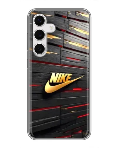 Чехол для Samsung Galaxy S24 с картинкой «Золотой Nike на металле»