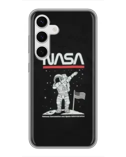 Чехол для Samsung Galaxy S24 с картинкой «NASA — шагаем по Луне»