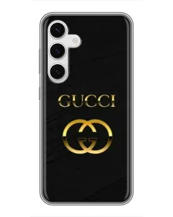 Чехол для Samsung Galaxy S24 с картинкой «Золотой логотип Gucci»