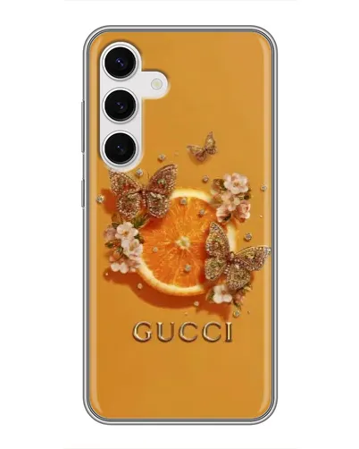 Чехол для Samsung Galaxy S24 с картинкой «Gucci — золотые бабочки» Чехол для Samsung Galaxy S24 с картинкой «Gucci — золотые бабочки»