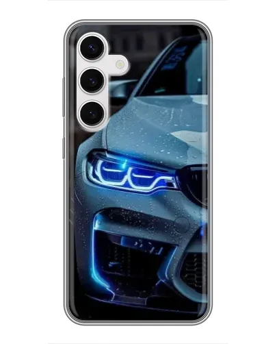 Чехол для Samsung Galaxy S24 с картинкой «Взгляд BMW с синими фарами» Чехол для Samsung Galaxy S24 с картинкой «Взгляд BMW с синими фарами»