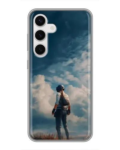 Чехол для Samsung Galaxy S24 с картинкой «Герой PUBG на скале»