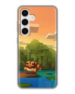 Чехол для Samsung Galaxy S24 с картинкой «Майнкрафт закат солнца»
