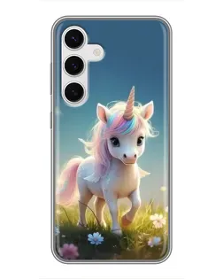 Чехол для Samsung Galaxy S24 с картинкой «Единорог на поляне»