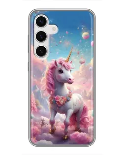 Чехол для Samsung Galaxy S24 с картинкой «Единорог среди облаков»
