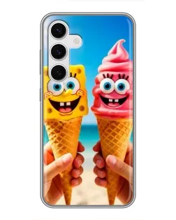 Чехол для Samsung Galaxy S24 с картинкой «Спанч Боб мороженое»