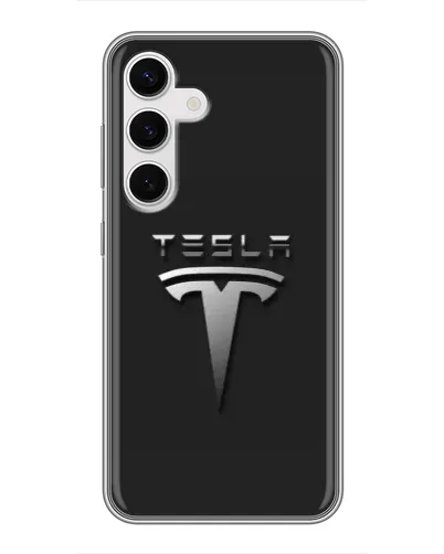 Чохол для Samsung Galaxy S24 з картинкою «Сталевий логотип Tesla»