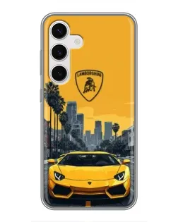 Чехол для Samsung Galaxy S24 с картинкой «Желтый Lamborghini город»