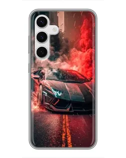 Чехол для Samsung Galaxy S24 с картинкой «Lamborghini красный дым»
