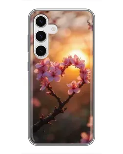 Чехол для Samsung Galaxy S24 с картинкой «Розовый цвет сердце на фоне заката» Чехол для Samsung Galaxy S24 с картинкой «Розовый цвет сердце на фоне заката»