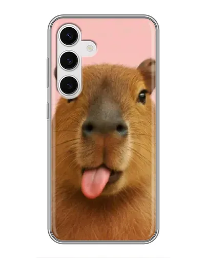 Чехол для Samsung Galaxy S24 с картинкой «Капибара с языком»