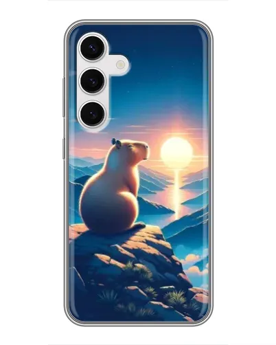 Чехол для Samsung Galaxy S24 с картинкой «Закат солнца с капибарой»
