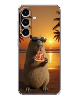 Чехол для Samsung Galaxy S25 FE с картинкой «Капибара с пиццей»