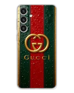 Чехол для Samsung Galaxy S25 Plus с картинкой «Gucci — фирменная полоса и золото»