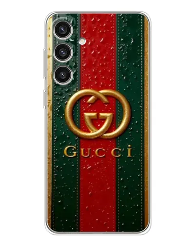 Чехол для Samsung Galaxy S25 Plus с картинкой «Gucci — фирменная полоса и золото» Чехол для Samsung Galaxy S25 Plus с картинкой «Gucci — фирменная полоса и золото»