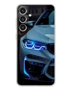 Чехол для Samsung Galaxy S25 Plus с картинкой «Взгляд BMW с синими фарами»