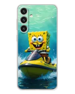 Чехол для Samsung Galaxy S25 Plus с картинкой «Спанч Боб на гидроцикле»