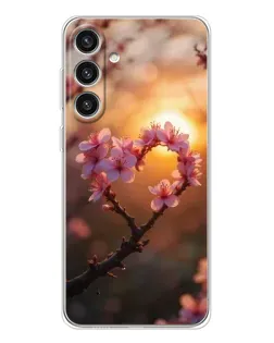 Чехол для Samsung Galaxy S25 Plus с картинкой «Розовый цвет сердце на фоне заката»