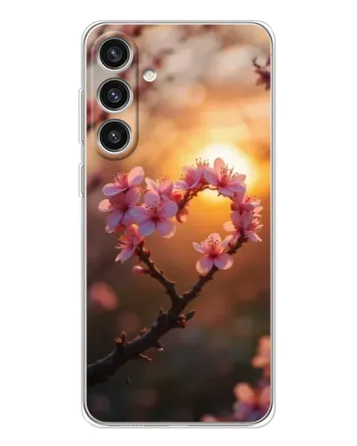 Чехол для Samsung Galaxy S25 Plus с картинкой «Розовый цвет сердце на фоне заката»