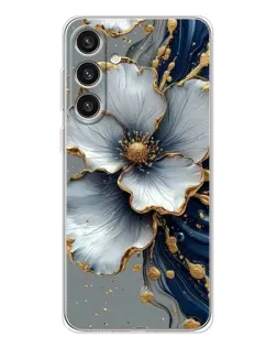 Чехол для Samsung Galaxy S25 Plus с картинкой «Белый цветок и золотой флюид»
