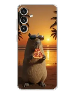 Чехол для Samsung Galaxy S25 Plus с картинкой «Капибара с пиццей»