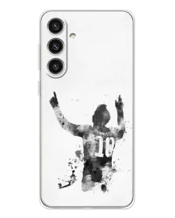Чехол для Samsung Galaxy S25 Plus с картинкой «Черно-белый силуэт Месси»