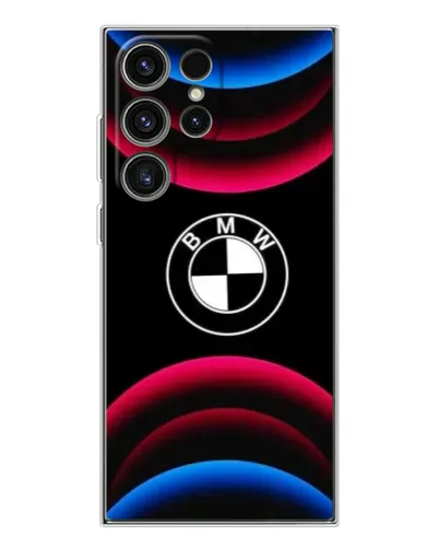 Чехол для Samsung Galaxy S25 Ultra с картинкой «Логотип BMW и неоновые дуги»