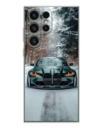 Чехол для Samsung Galaxy S25 Ultra с картинкой «BMW в зимнем лесу»