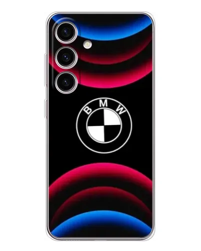 Чехол для Samsung Galaxy S25 с картинкой «Логотип BMW и неоновые дуги»
