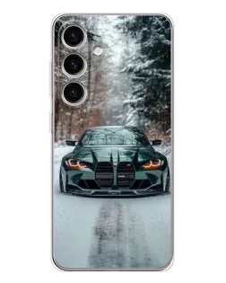 Чехол для Samsung Galaxy S25 с картинкой «BMW в зимнем лесу»