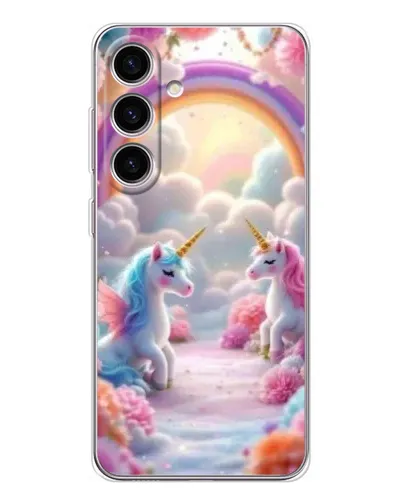 Чехол для Samsung Galaxy S25 с картинкой «Радуга и единороги»