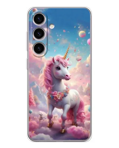 Чехол для Samsung Galaxy S25 с картинкой «Единорог среди облаков»