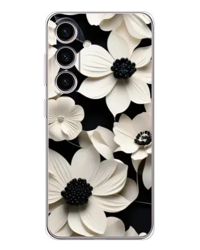 Чехол для Samsung Galaxy S25 с картинкой «Объемные белые цветы»